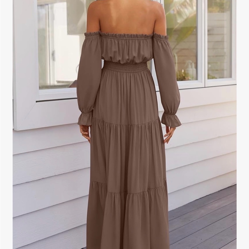 Off-Shoulder Boho Long Sleeve Maxi Dress - Picture 2 of 5